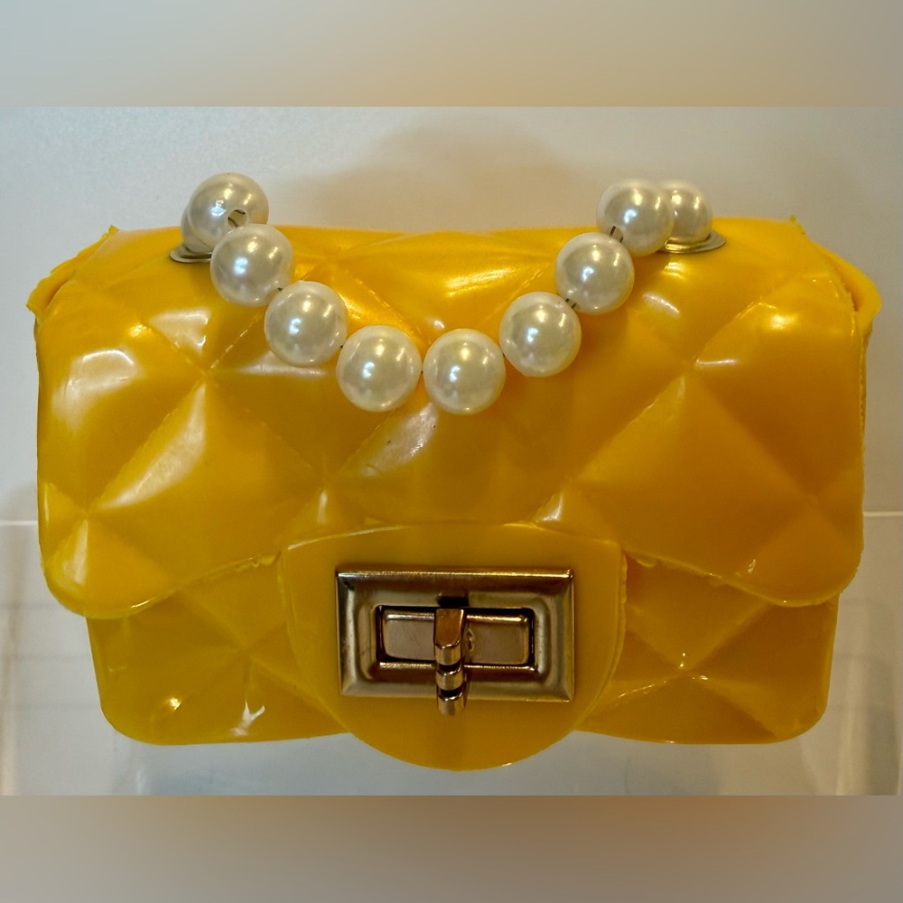 Yellow Quilted Women's Bag with Pearl Accent